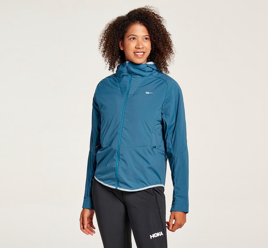 Hoka Womens Jackets NZ - Hoka Hybrid Run Blue (FPW391782)